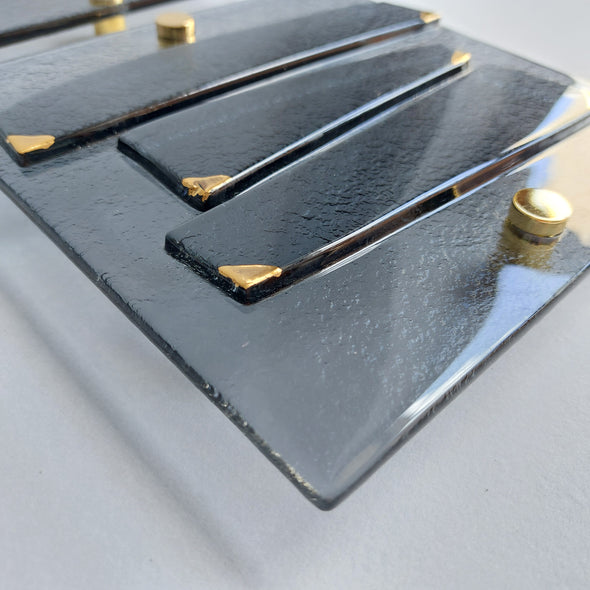 Set of 2 Artistic Grey Fused Glass Wall Art Panels With Gold. Detailed Glass Wall Panels. Original Wall Art. Elements 24