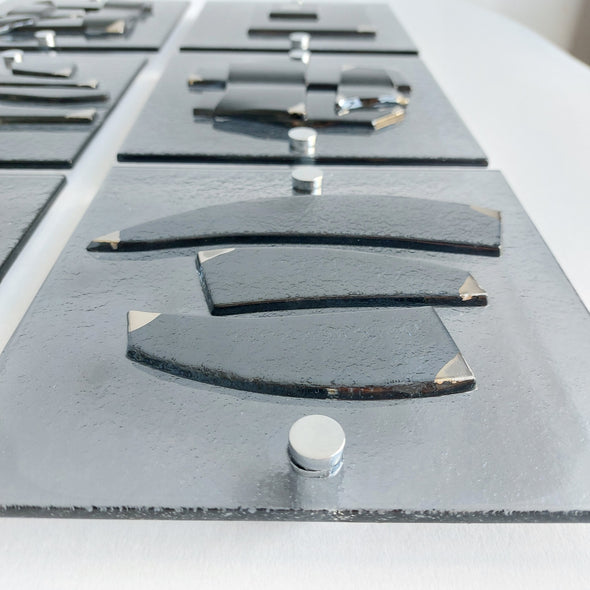 Set of 6 Artistic Grey Fused Glass Wall Art Panels With Platinum. Elements 22