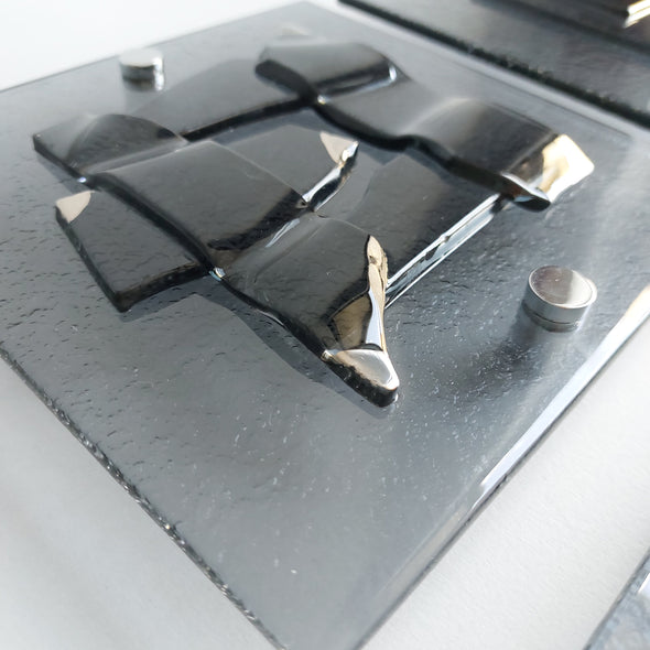 Set of 6 Artistic Grey Fused Glass Wall Art Panels With Platinum. Elements 22