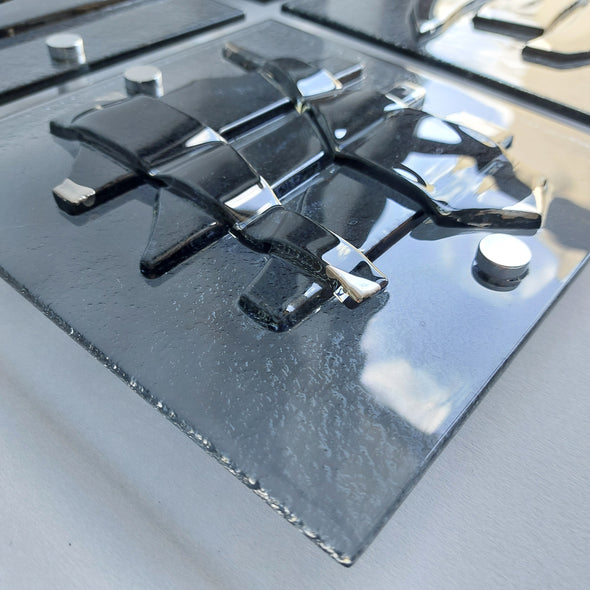 Set of 6 Artistic Grey Fused Glass Wall Art Panels With Platinum. Elements 22