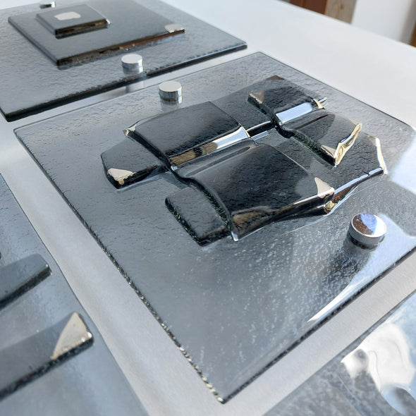 Set of 6 Artistic Grey Fused Glass Wall Art Panels With Platinum. Elements 22