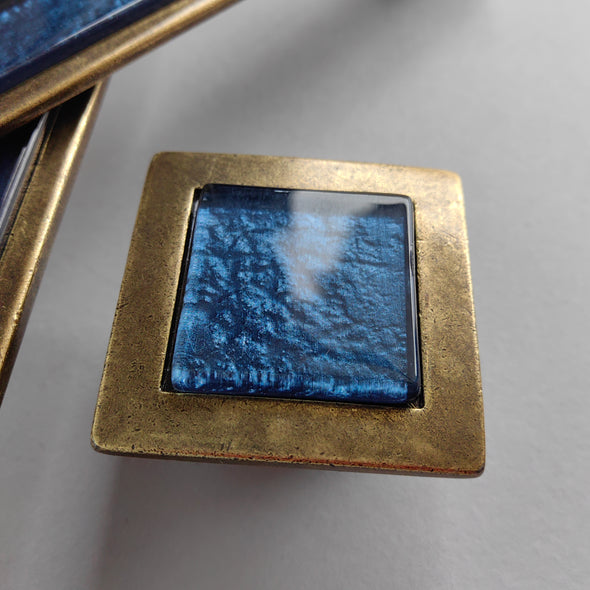 Pop-up Indigo Blue Glass Pull/Knob. Artistic Turquoise Furniture Glass Handle Antique Finish - 0039