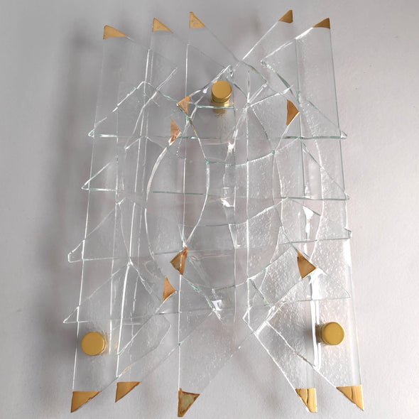 Fused Clear Glass Wall Art Panel With Gold. Detailed Glass Wall Panel. Modern Glass Wall Art. Original Glass Art. Artistic Glass Art. Box 7