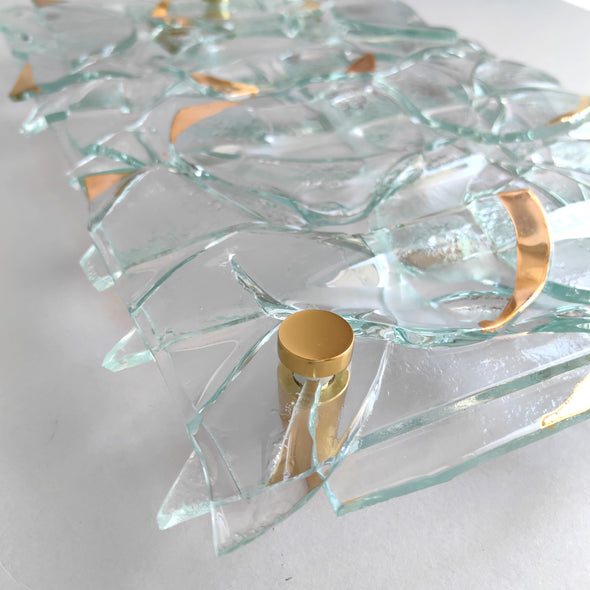 Fused Clear Glass Wall Art Panel With Gold. Detailed Glass Wall Panel. Modern Glass Wall Art. Original Glass Art. Artistic Glass Art. Box 8
