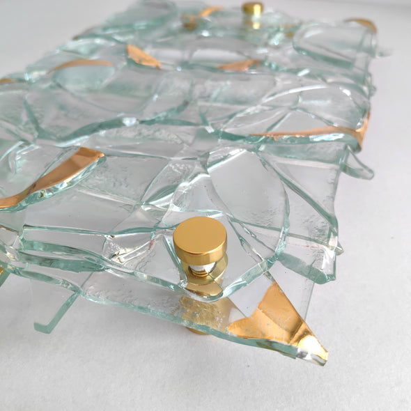 Fused Clear Glass Wall Art Panel With Gold. Detailed Glass Wall Panel. Modern Glass Wall Art. Original Glass Art. Artistic Glass Art. Box 8