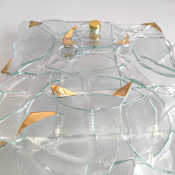 Fused Clear Glass Wall Art Panel With Gold. Detailed Glass Wall Panel. Modern Glass Wall Art. Original Glass Art. Artistic Glass Art. Box 8