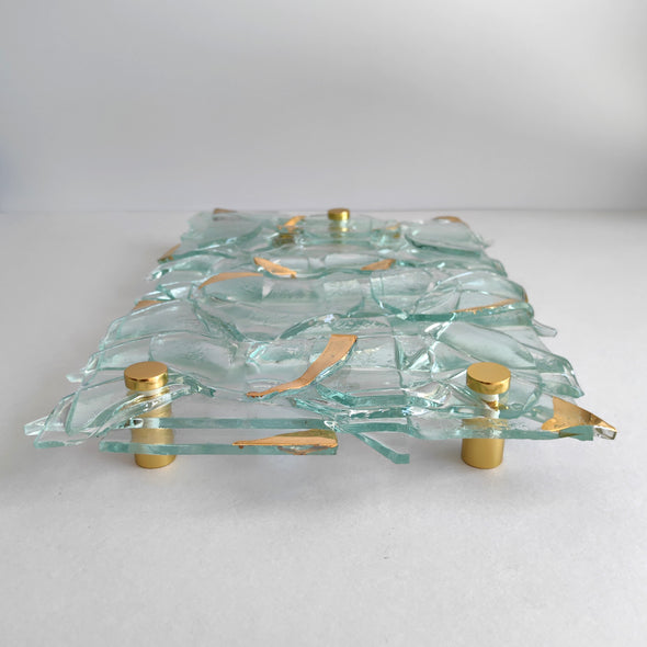 Fused Clear Glass Wall Art Panel With Gold. Detailed Glass Wall Panel. Modern Glass Wall Art. Original Glass Art. Artistic Glass Art. Box 8