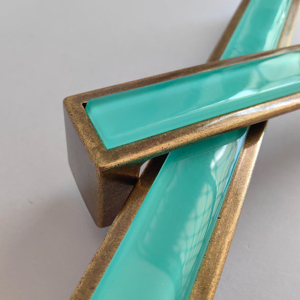 Pop-up Tender Matte Mint Glass Pull/Knob. Artistic Turquoise Furniture Glass Handle Antique Finish - 0032