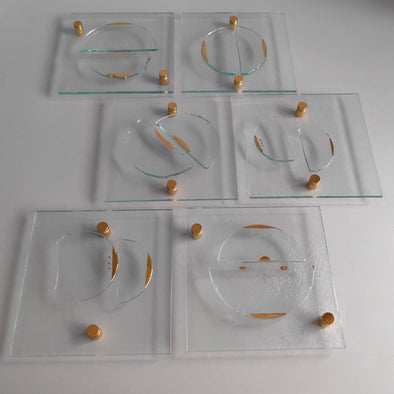 Set of 6 Artistic Fused Glass Wall Art Panels With Gold. Gold Detailed Glass Wall Panels. Modern Wall Art. Original Wall Art. Elements 1