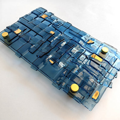 Fused Glass Blue Wall Art Panel With Gold. Detailed Glass Wall Panel. Modern Glass Wall Art. Original Glass Art. Artistic Glass Art. Box 9