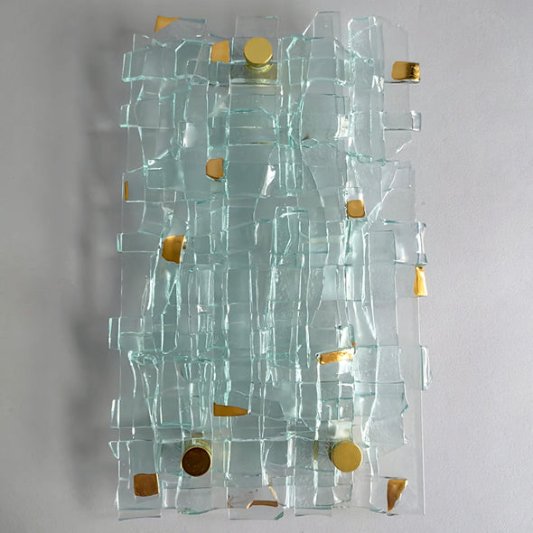 Fused Clear Glass Wall Art Panel With Gold. Detailed Glass Wall Panel. Modern Glass Wall Art. Original Glass Art. Artistic Glass Art. Box 12