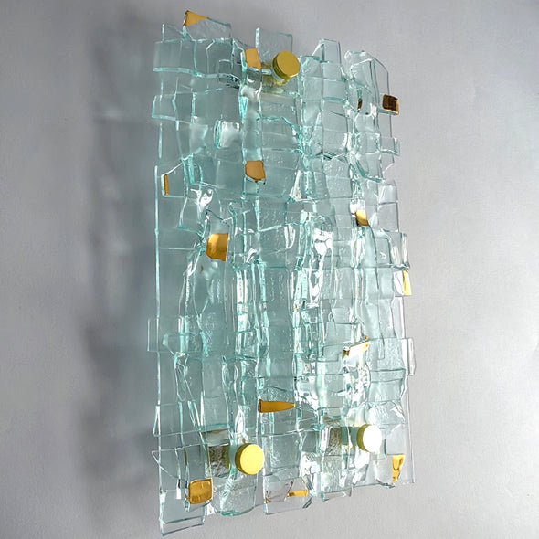 Fused Clear Glass Wall Art Panel With Gold. Detailed Glass Wall Panel. Modern Glass Wall Art. Original Glass Art. Artistic Glass Art. Box 12