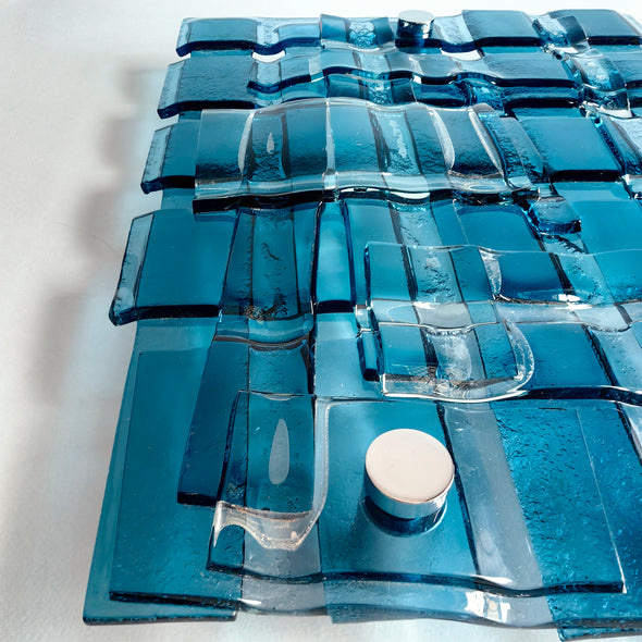 Fused Glass Blue Wall Art Panel. Detailed Glass Wall Panel. Modern Glass Wall Art. Original Glass Art. Artistic Glass Art. Box 3