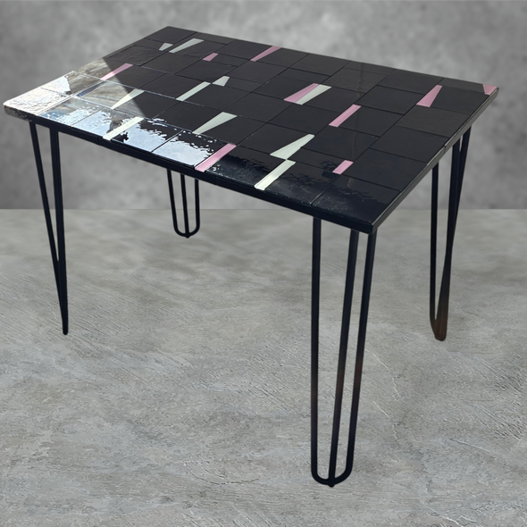 Artistic Glass Desk Table. Glass Tile Table In Black White And Pink. Decorative Glass Working Station. Artistic Furniture