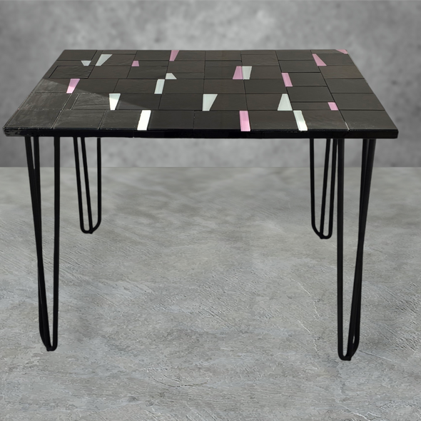 Artistic Glass Desk Table. Glass Tile Table In Black White And Pink. Decorative Glass Working Station. Artistic Furniture