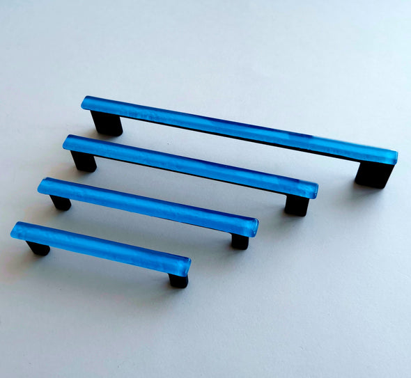 Azzure Matte Blue Glass Pull. Artistic Deep Blue Furniture Glass Pull. Blue Glass Handle 0046