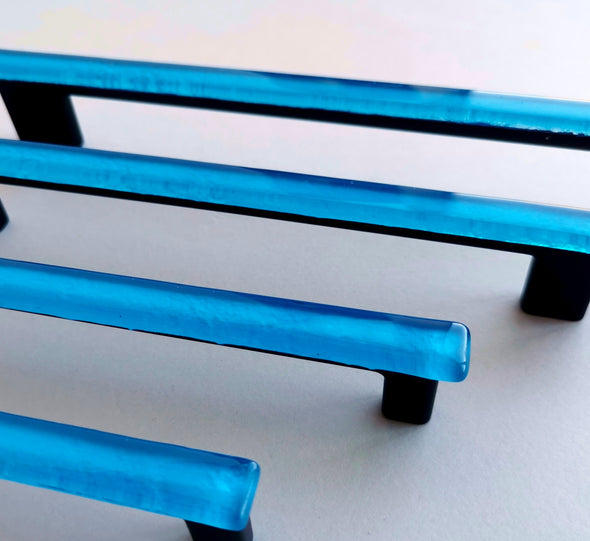 Azzure Matte Blue Glass Pull. Artistic Deep Blue Furniture Glass Pull. Blue Glass Handle 0046