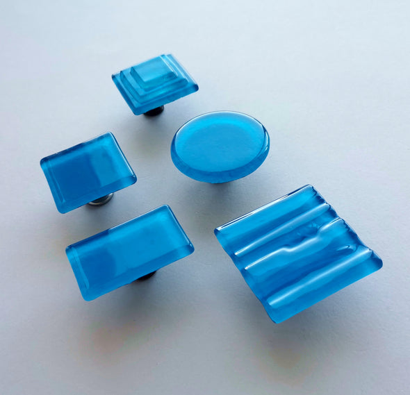 Modern Azure Matte Blue Fused Glass Knob. Deep Blue Glass Knob. Matte Blue Cabinet Handle 0046