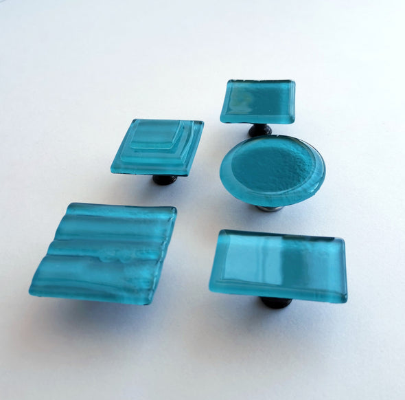 Modern Matte Lake Blue Fused Glass Knob. Matte Blue Glass Knob. Lake Blue Cabinet Handle 0048