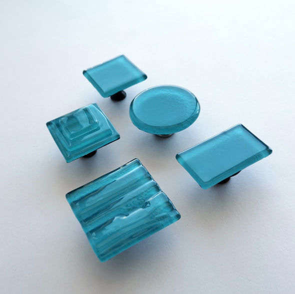 Modern Matte Lake Blue Fused Glass Knob. Matte Blue Glass Knob. Lake Blue Cabinet Handle 0048
