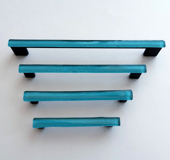Modern Matte Lake Blue Glass Pull. Artistic Blue Furniture Glass Pull. Matte Blue Glass Handle 0048