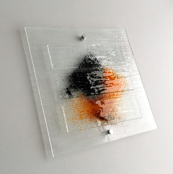Artistic Graphite Fused Glass Wall Art Panel. Color Detailed Glass Wall Panel. Quadro 6