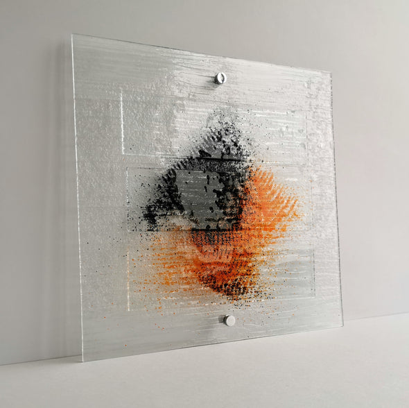Artistic Graphite Fused Glass Wall Art Panel. Color Detailed Glass Wall Panel. Quadro 6