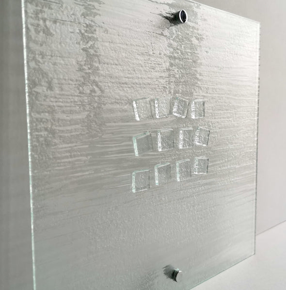 Artistic Clear Fused Glass Wall Art Panel. Square Detailed Glass Wall Panel. Quadro 9