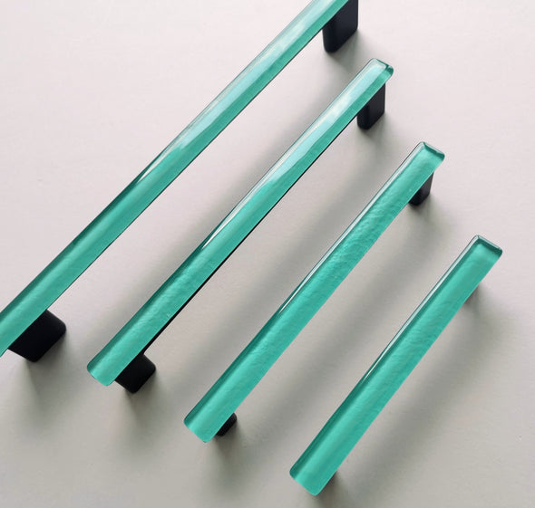 Tender Matte Mint Glass Cabinet Pull. Artistic Matte Mint Furniture Glass Handle. Matte Mint Green Pull 0032