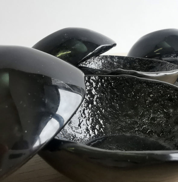 Set of Two / Six Black Fused Glass Small Bowls. Soy Sauce Bowl. Small Bowls. Minimalist Glass Tableware. Spice Bowls Set Merry Collection