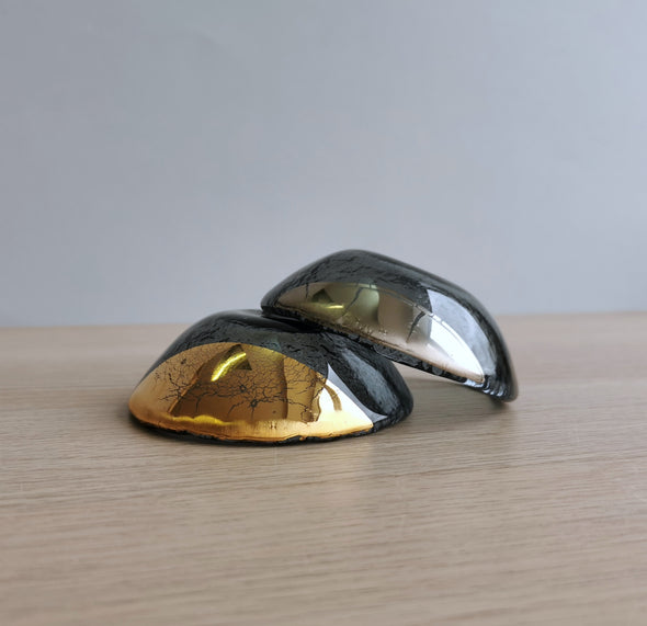 Set of Two Graphite Fused Glass Small Bowls - Gold/Platinum. Minimalist Glass Tableware Vanilla Collection