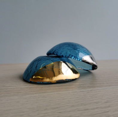 Set of Two Sky Blue Fused Glass Small Bowls - Gold/Platinum. Minimalist Glass Tableware Vanilla Collection