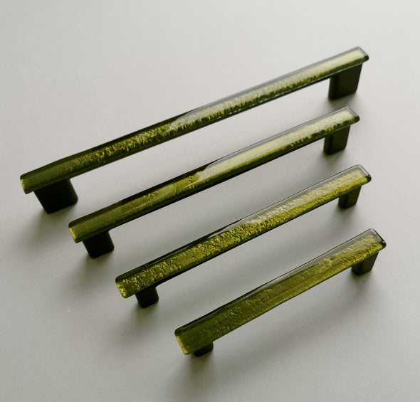 Olive Green Glass Pull. Artistic Dark Green Furniture Glass Pull. Accent Glass Pull - 0049