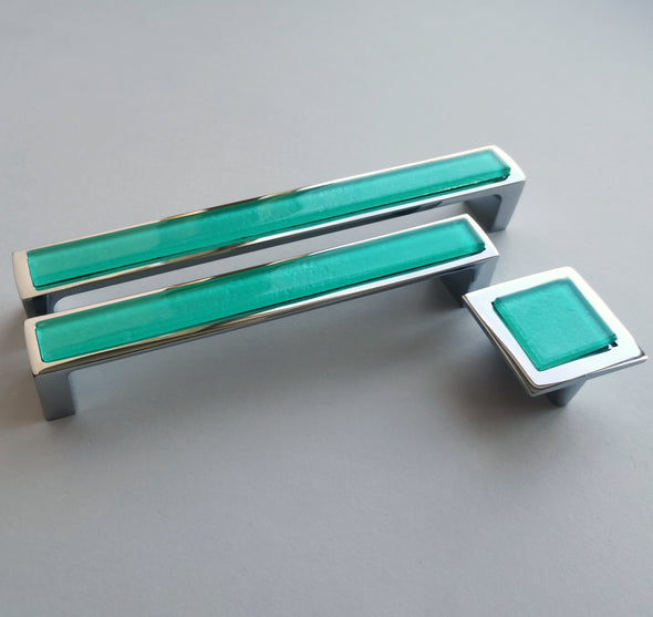 Pop-up Sea Foam Fused Glass Pull/Knob. Artistic Turquoise Furniture Glass Handle - 0041