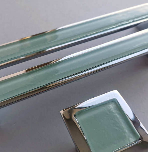 Pop-up Chinchilla Grey Glass Pull/Knob. Artistic Grey Furniture Glass Handle 0035