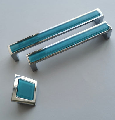 Pop-up Matte Lake Blue Glass Pull/Knob. Artistic Lake Blue Furniture Handle 0048