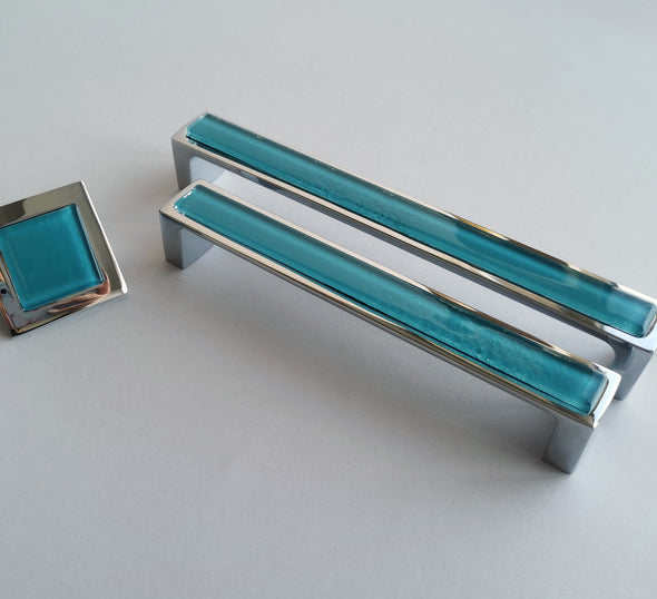 Pop-up Matte Lake Blue Glass Pull/Knob. Artistic Lake Blue Furniture Handle 0048