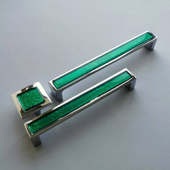 Pop-up Modern Jade Green Glass Pull/Knob. Artistic Green Furniture Glass Handle - 0018