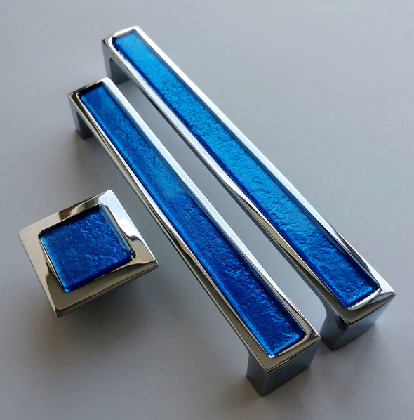 Pop-up Cobalt Blue Glass Pull/Knob. Artistic Pop-up Bright Blue Furniture Glass Knob - 0021