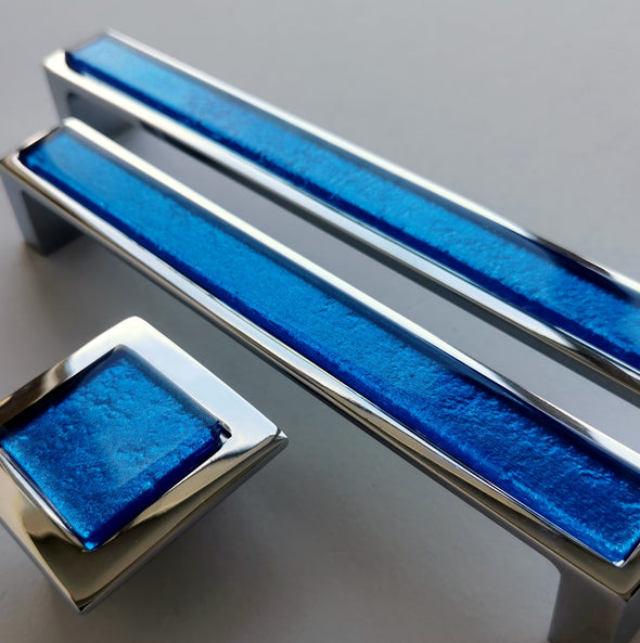 Pop-up Cobalt Blue Glass Pull/Knob. Artistic Pop-up Bright Blue Furniture Glass Knob - 0021