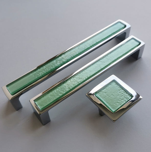 Pop-up Pale Mint Green Glass Pull/Knob. Artistic Pop-up Mint Furniture Glass Knob - 0042
