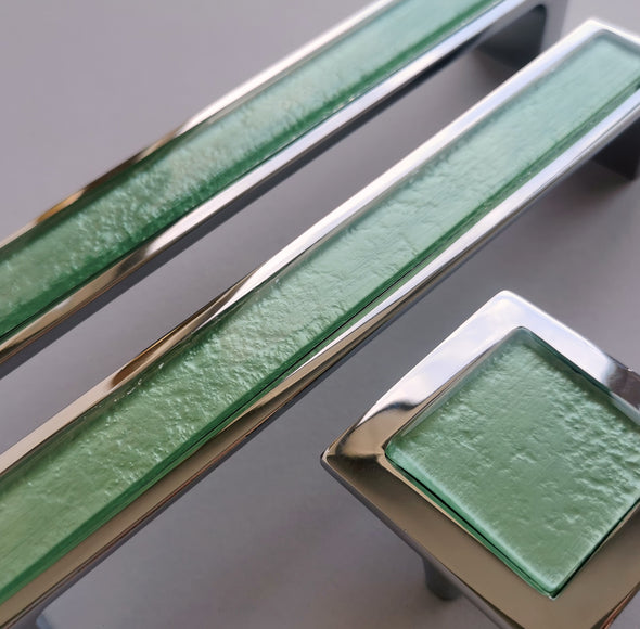 Pop-up Pale Mint Green Glass Pull/Knob. Artistic Pop-up Mint Furniture Glass Knob - 0042