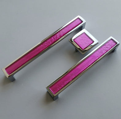 Pop-up Fuchsia Glass Pull/Knob. Artistic Pop-up Bright Pink Furniture Glass Handle - 0022