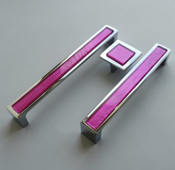 Pop-up Fuchsia Glass Pull/Knob. Artistic Pop-up Bright Pink Furniture Glass Handle - 0022
