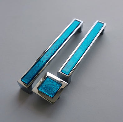Pop-up Lagoon Blue Glass Pull/Knob. Artistic Turquoise Furniture Glass Handle - 0034