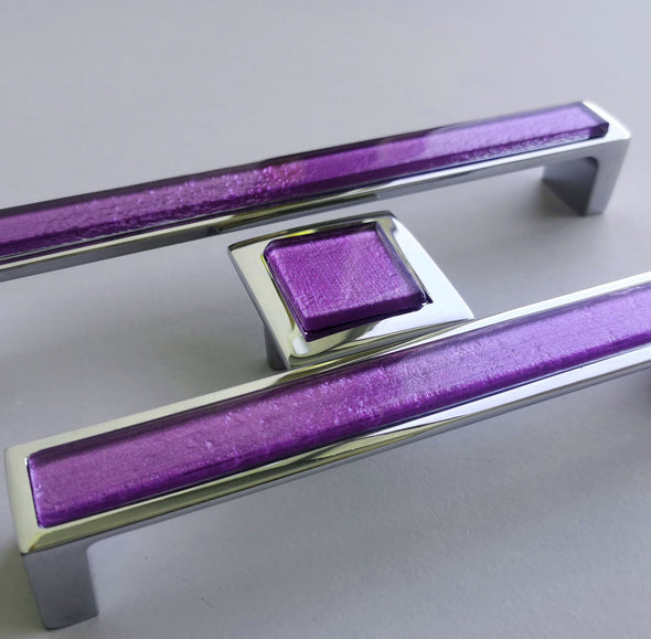 Pop-up Bright Purple Fused Glass Pull/Knob. Bright Purple Glass Handle - 0015