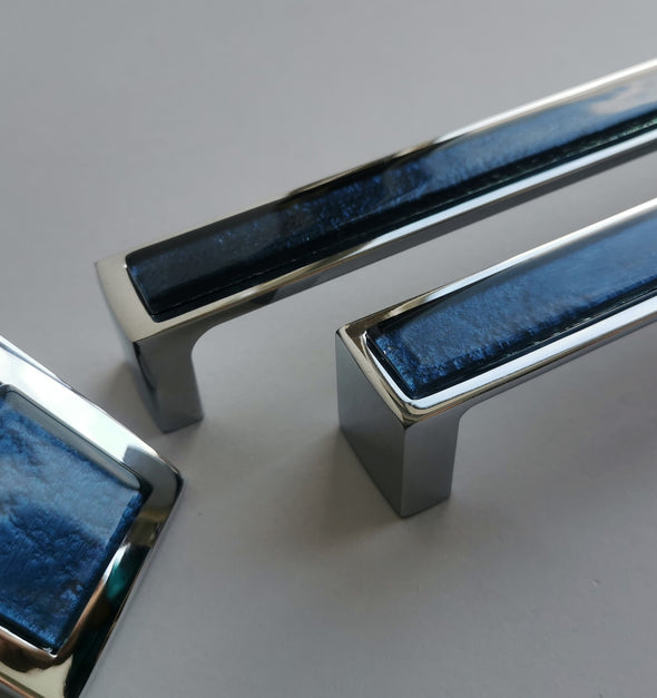 Pop-up Indigo Blue Glass Pull/Knob. Artistic Dark Blue Furniture Glass Handle - 0039