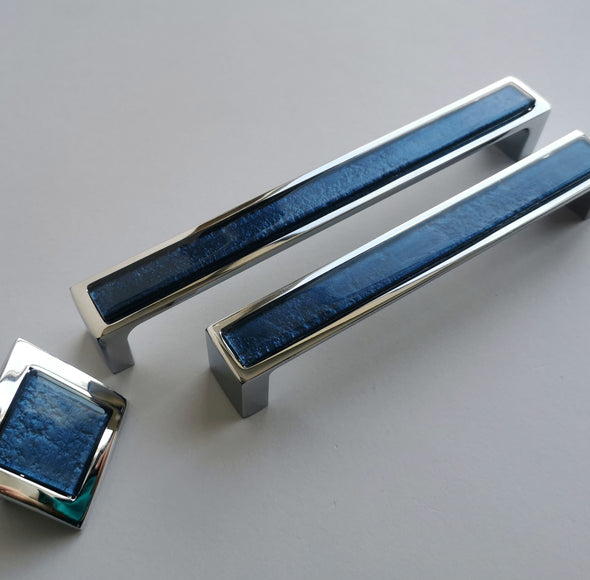 Pop-up Indigo Blue Glass Pull/Knob. Artistic Dark Blue Furniture Glass Handle - 0039