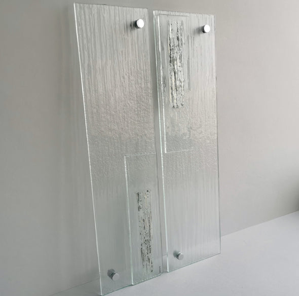 Set of 2 Artistic Fused Clear Glass Wall Art Panels. Detailed Clear Glass Wall Panels. Elements 1
