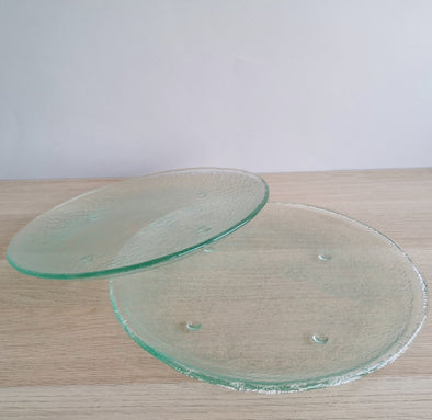 Set of 2 Transparent Fused Glass Platters. Set of 2 Extra Large Glass Plates. Minimalist Glass Platter